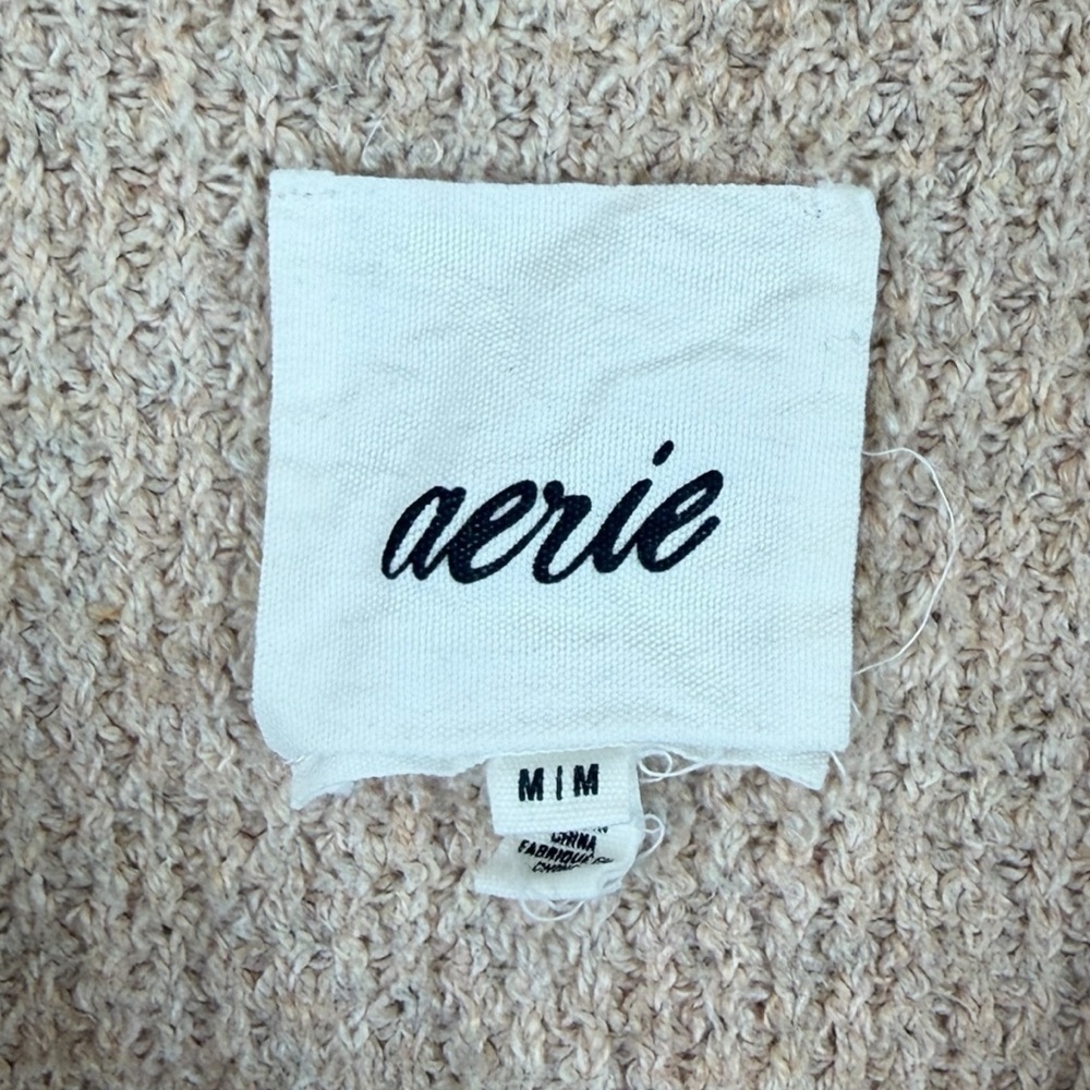 Aerie Cozy Up Waffle Knit Polo Sweater Beige V-Neck Collared Oversized sz Medium - Picture 5 of 6